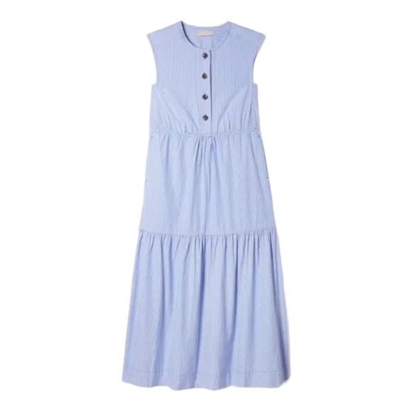 Everlane The Tiered Blue & White Striped Poplin Sleeveless Maxi Dress - XS - Picture 5 of 16